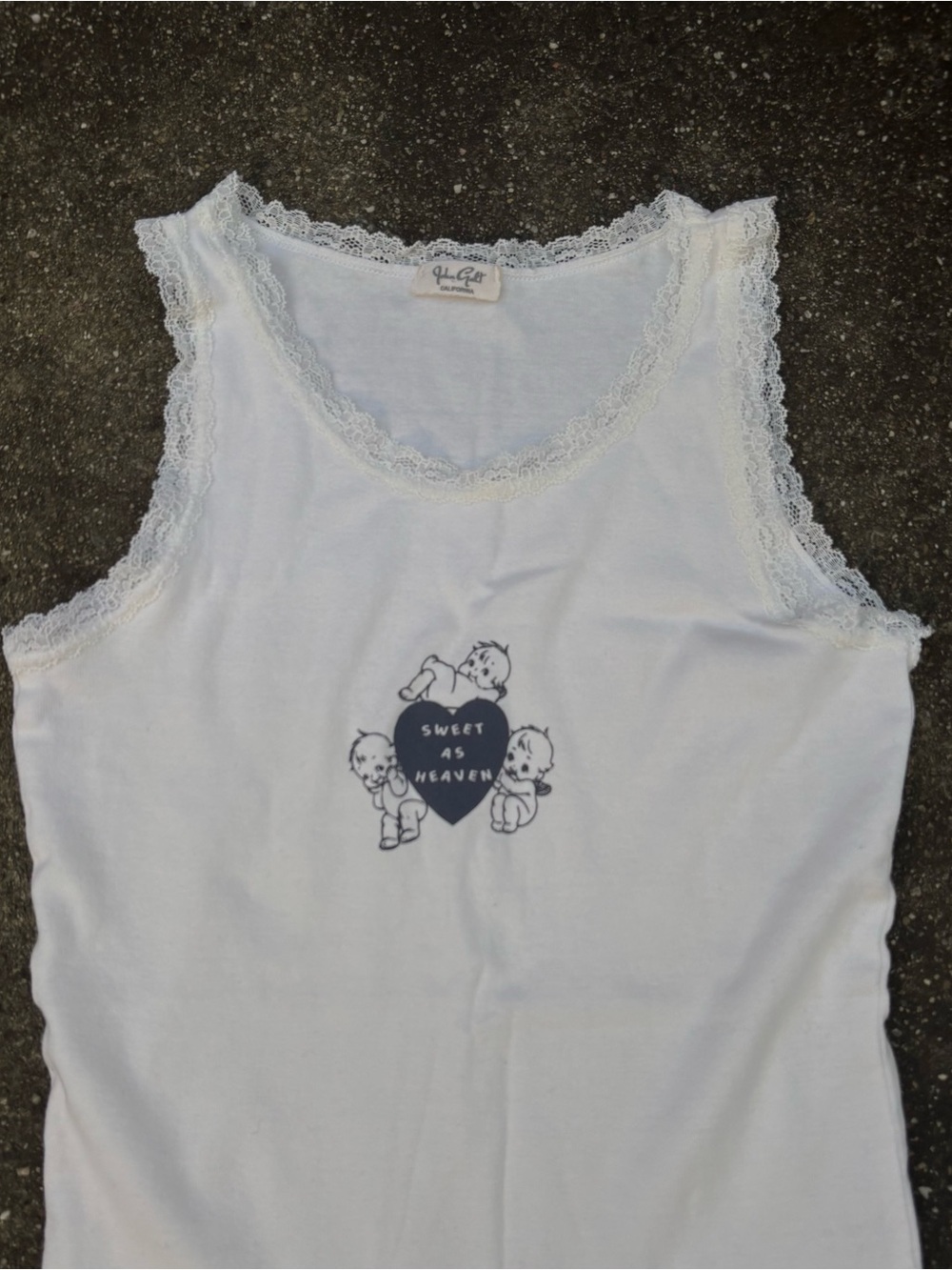 White Lace-Trim Tank Top with Heart Graphic - Sweet as Heaven - Picture 2 of 3